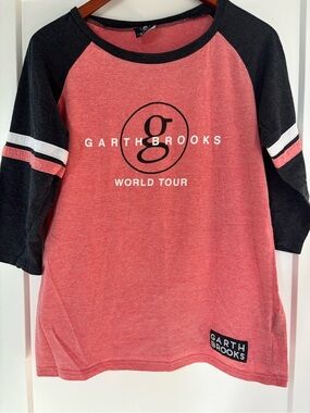 Women/ men Pink/red& Black Raglan Garth Brooks baseball tee World Tour Tee